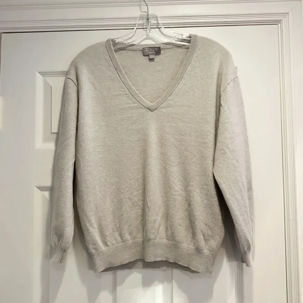 J Crew 100% Cashmere Relaxed V Neck Sweater BA394 Knit Fall 2023